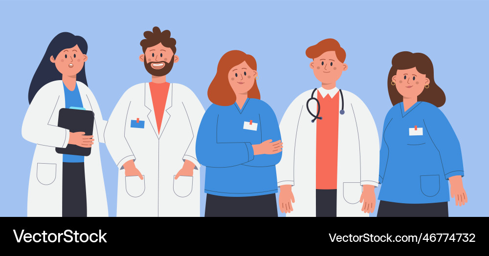 Doctors with stethoscopes nurses standing Vector Image