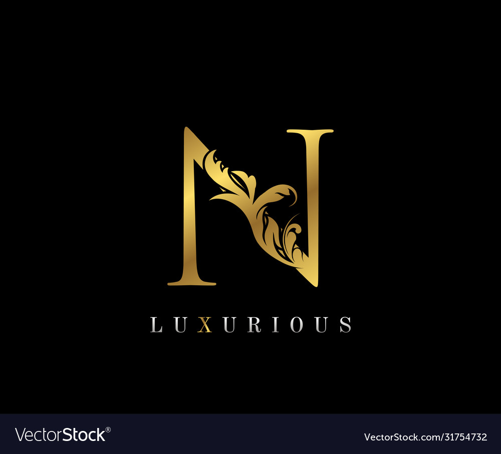 Gold elegant letter n graceful style icon Vector Image