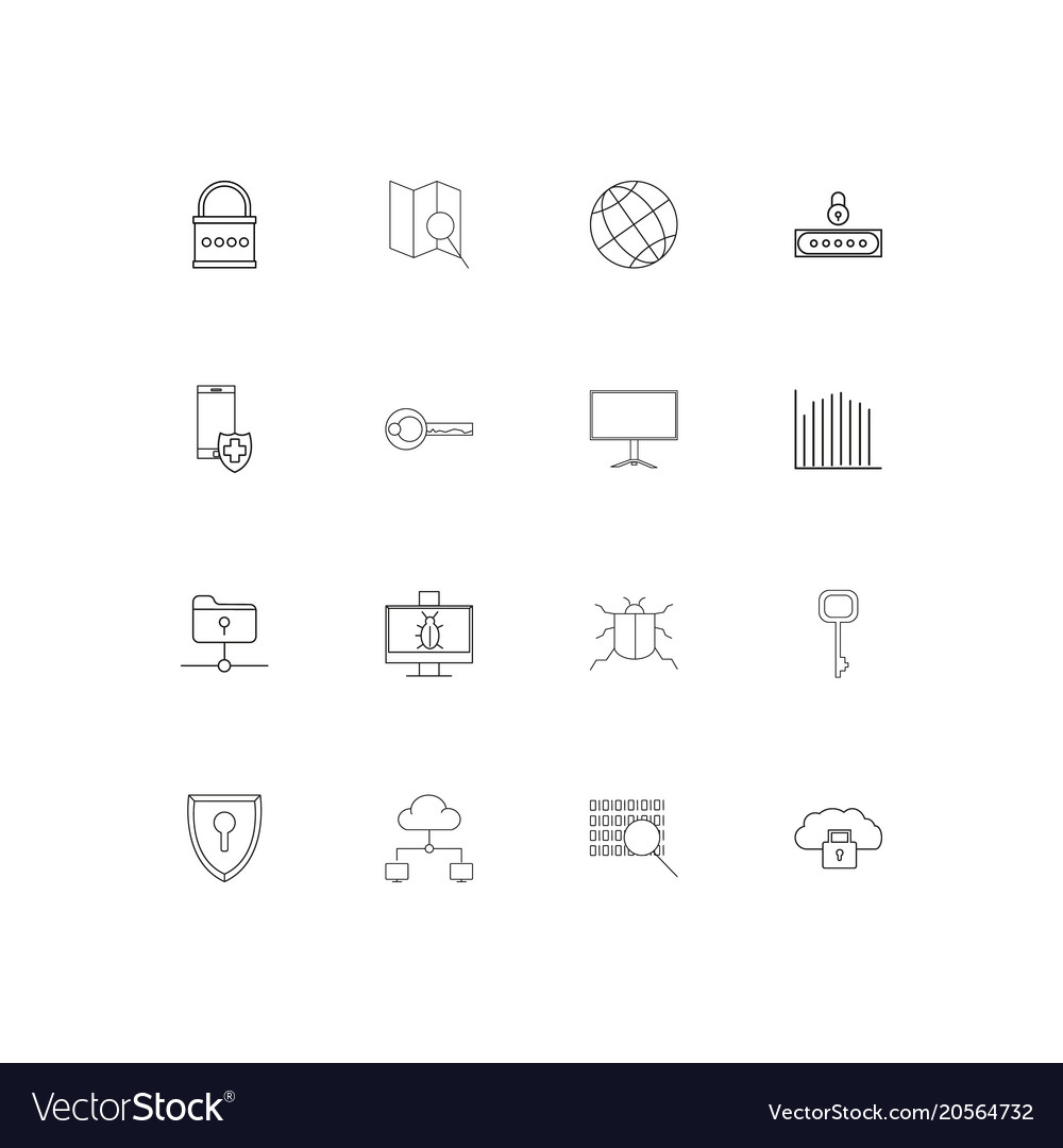 Internet security simple linear icons set