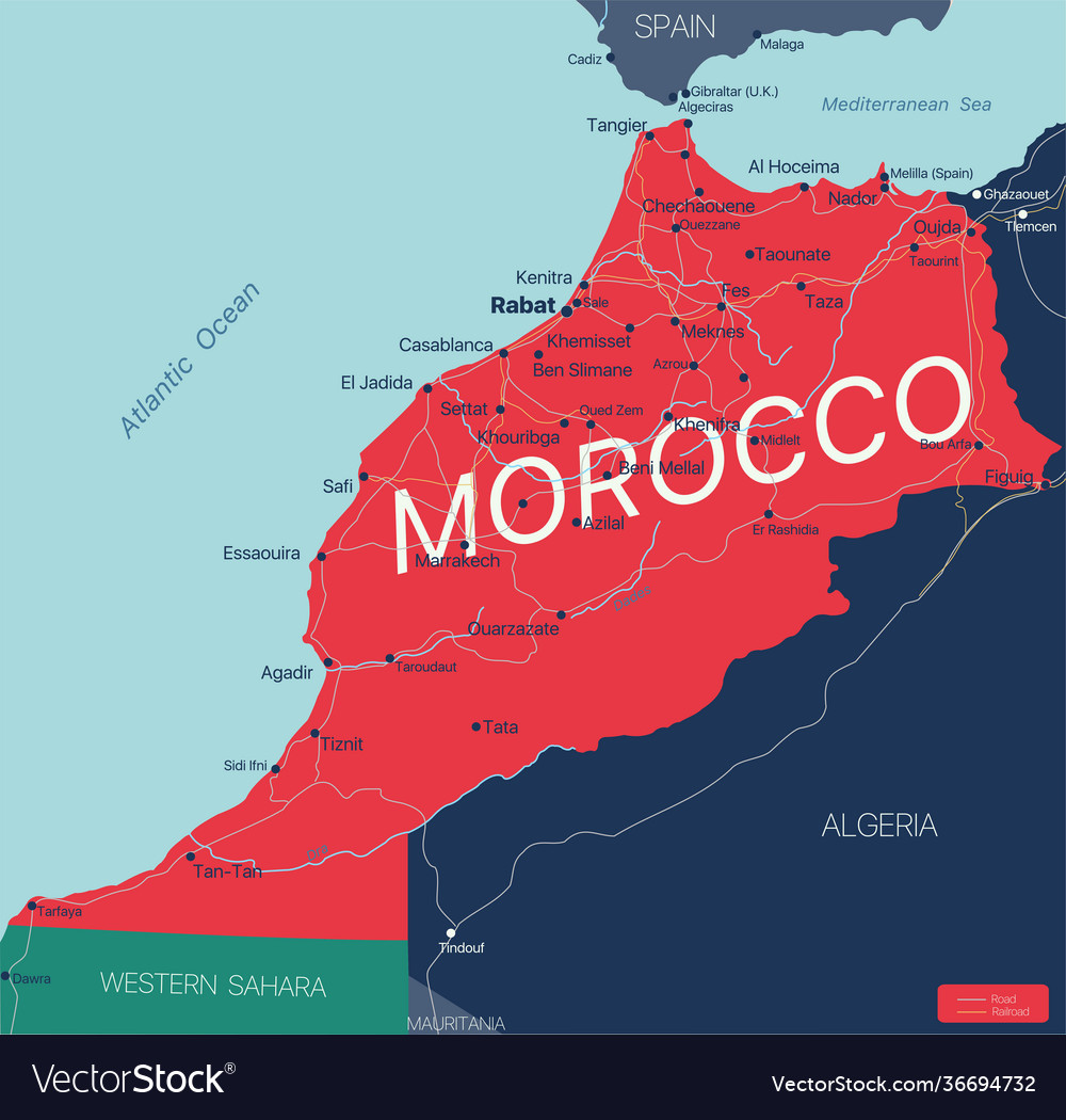 Morocco Country Detailed Editable Map Royalty Free Vector 3148