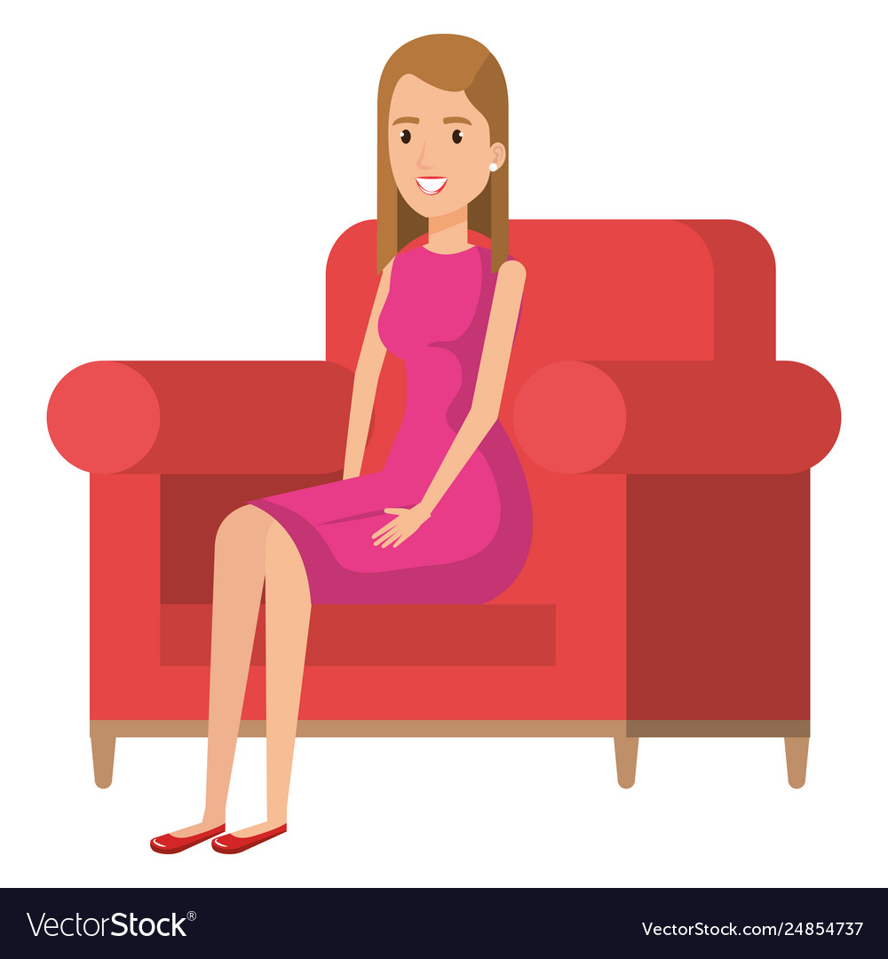 Beautiful woman sitting in sofa Royalty Free Vector Image