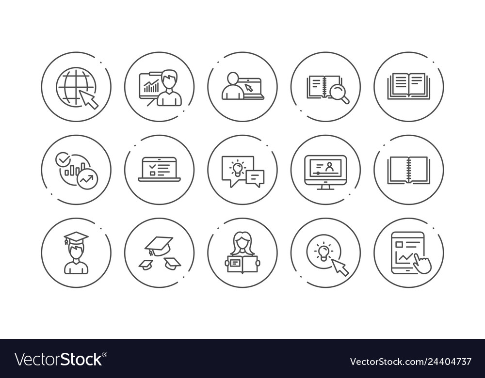 Education line icons book video tutorial Vector Image