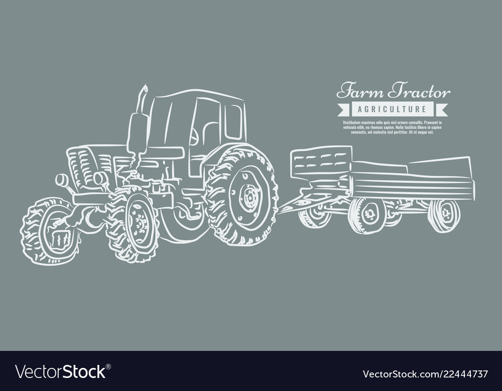 Farm tractor with sketch style line art design Vector Image