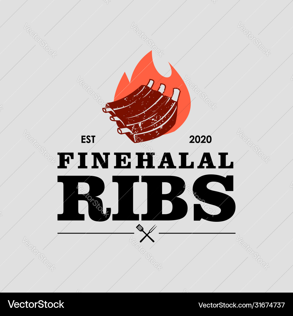 Halal barbecue ribs logo graphic label Royalty Free Vector