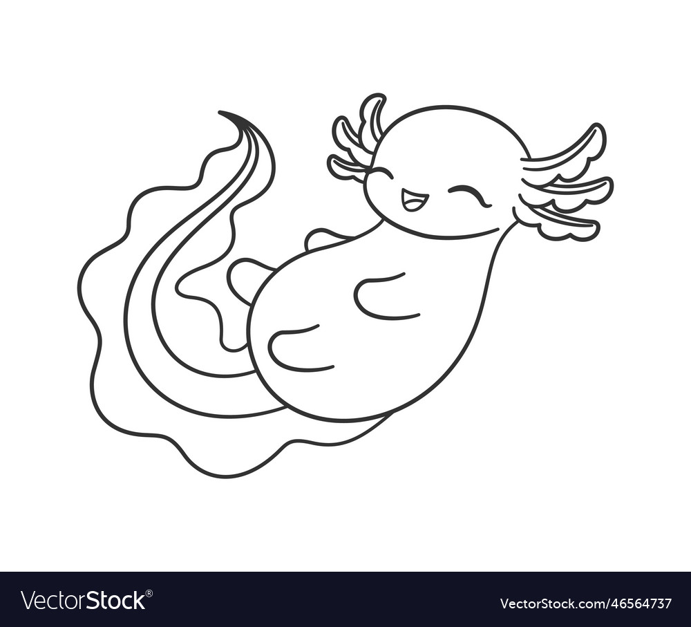 Happy axolotl outline line art cartoon cute Vector Image