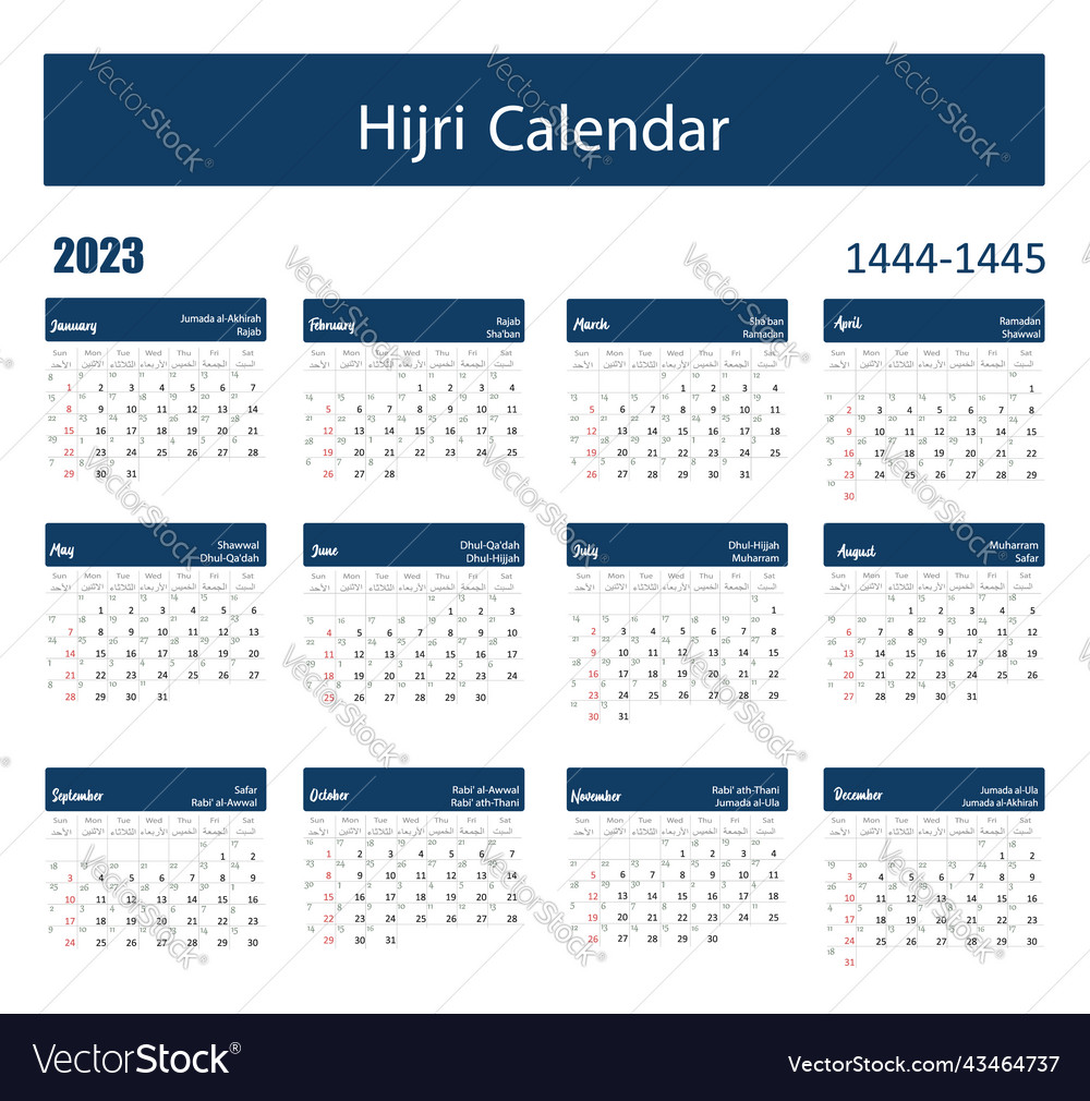 Hijri islamic and gregorian calendar 2025 from Vector Image