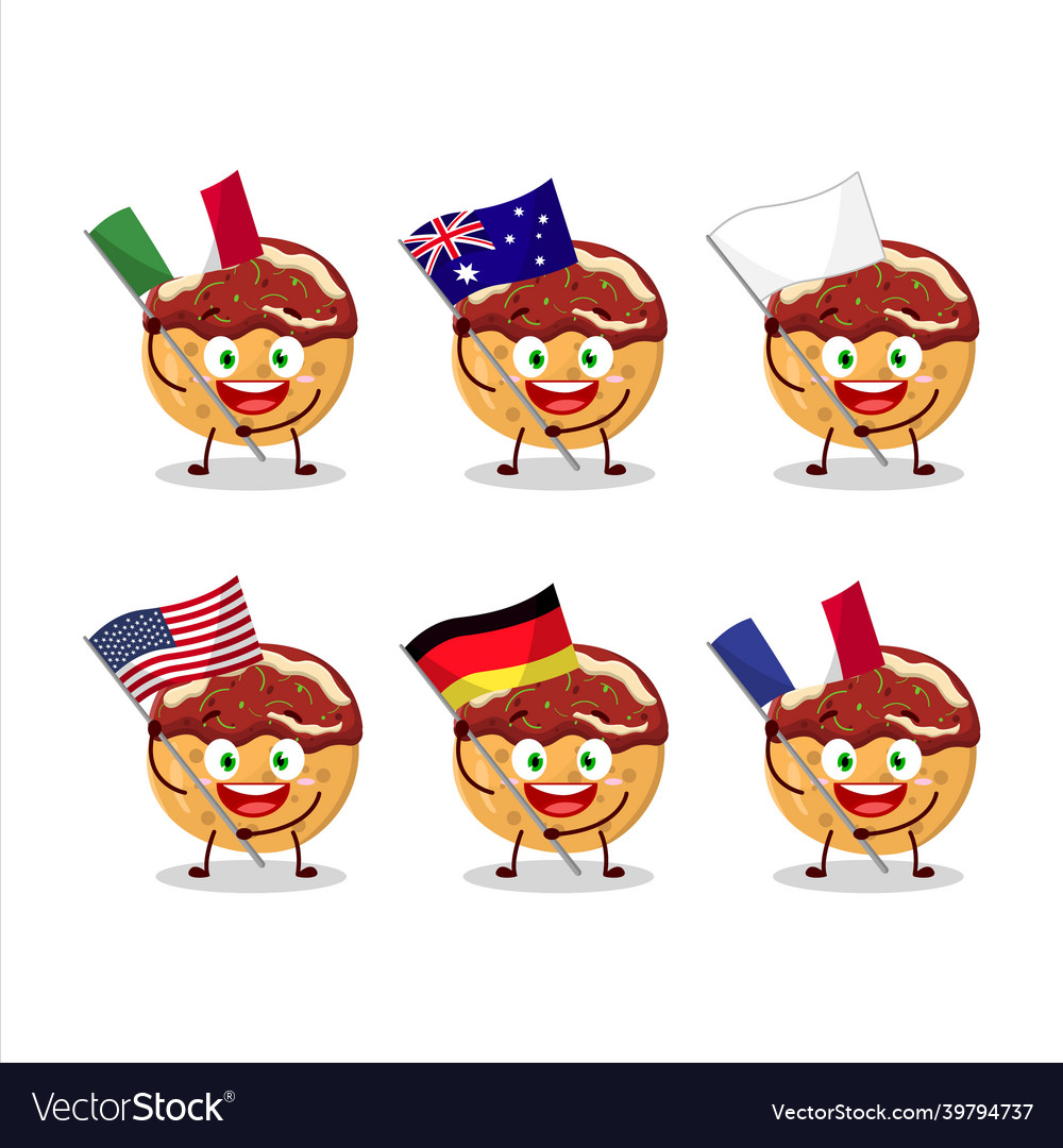 Takoyaki Characters with Flags