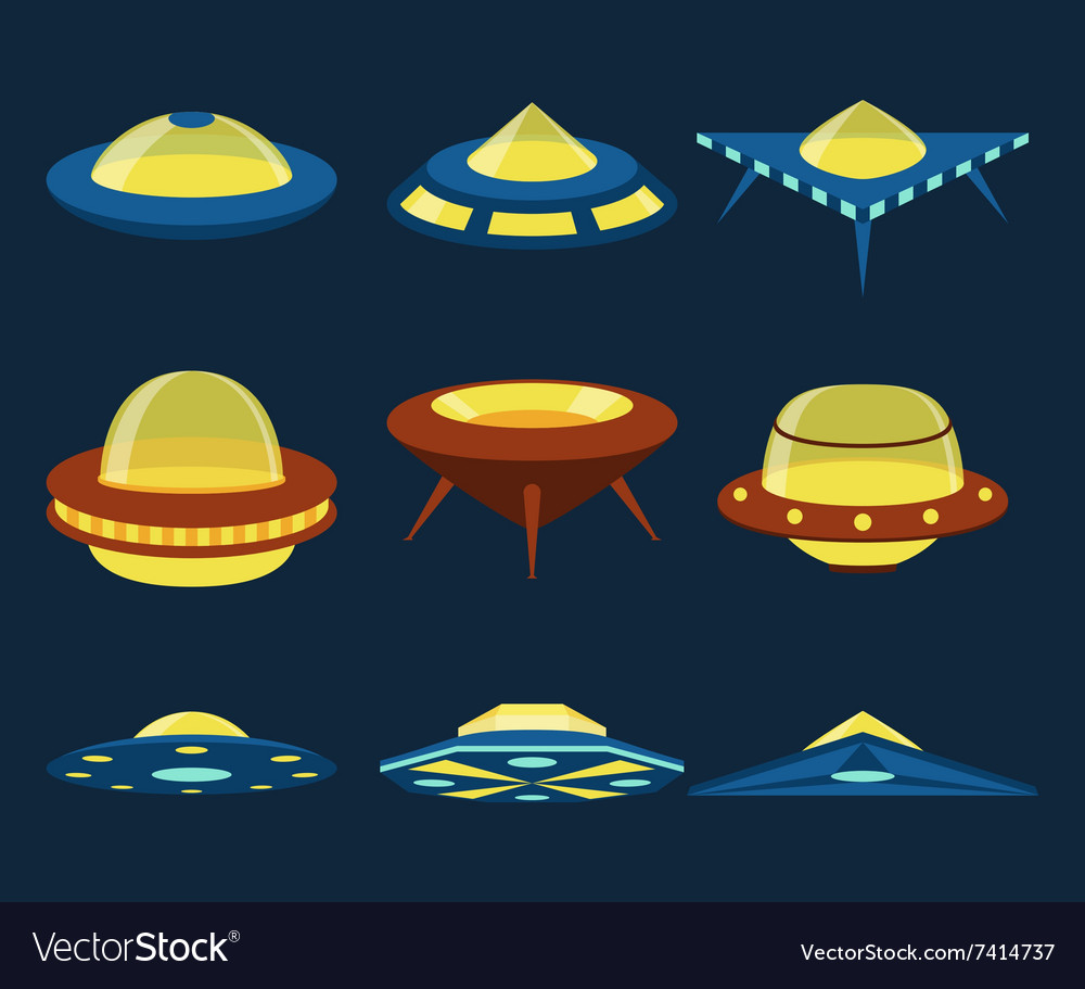 Ufo spaceships flat icons set Royalty Free Vector Image