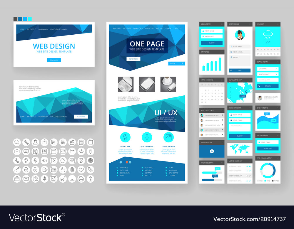 Website design template and interface elements Vector Image