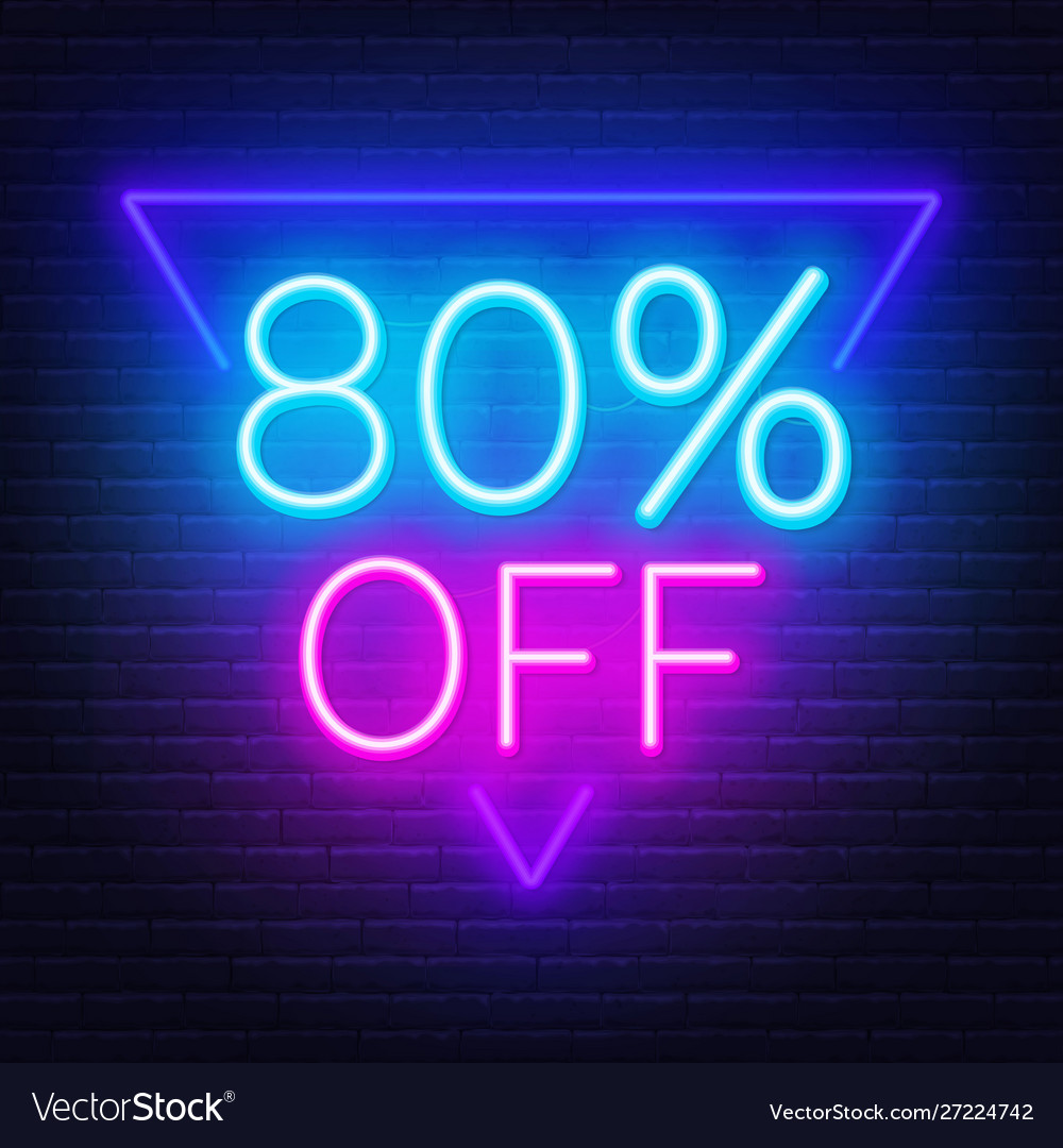 80 percent off neon lettering on brick wall vector image 80 percent off neon lettering on brick wall