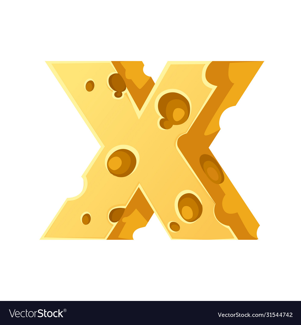 Cheese letter x style cartoon food design flat