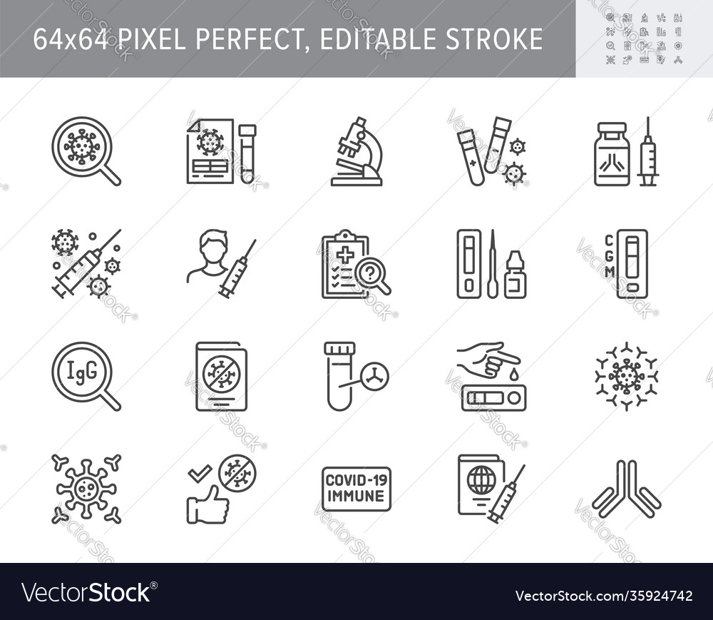 Coronavirus test line icons vector image Coronavirus test line icons