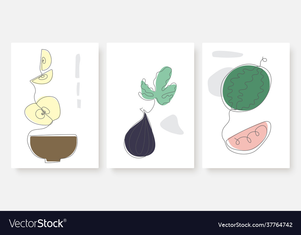 Fruits continuous single minimal line drawing art Vector Image