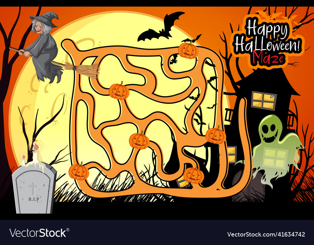 Happy Halloween Maze Game Template Royalty Free Vector Image