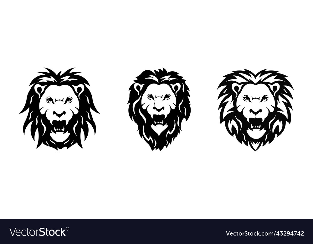 Head lion silhouette set