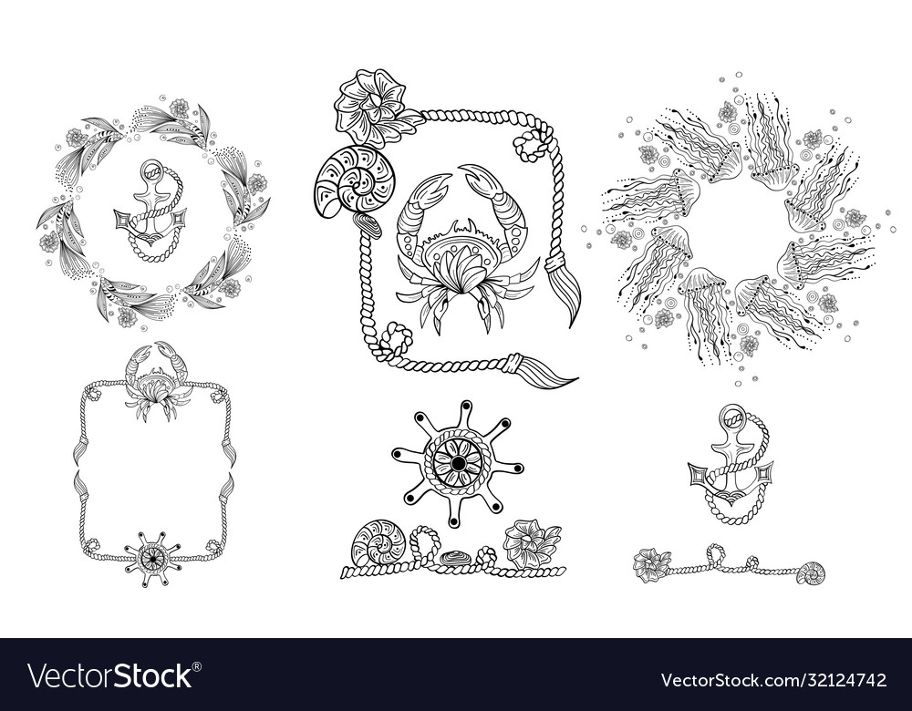 Marine outline set pre-made composition