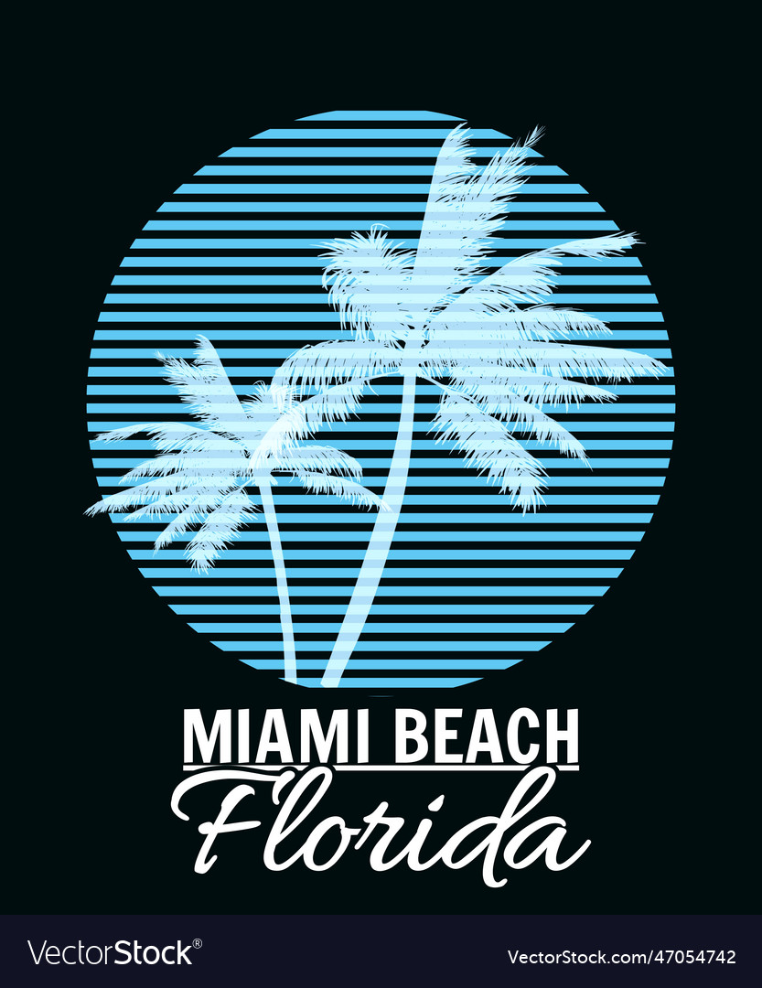 Miami beach sunset print t-shirt design poster Vector Image