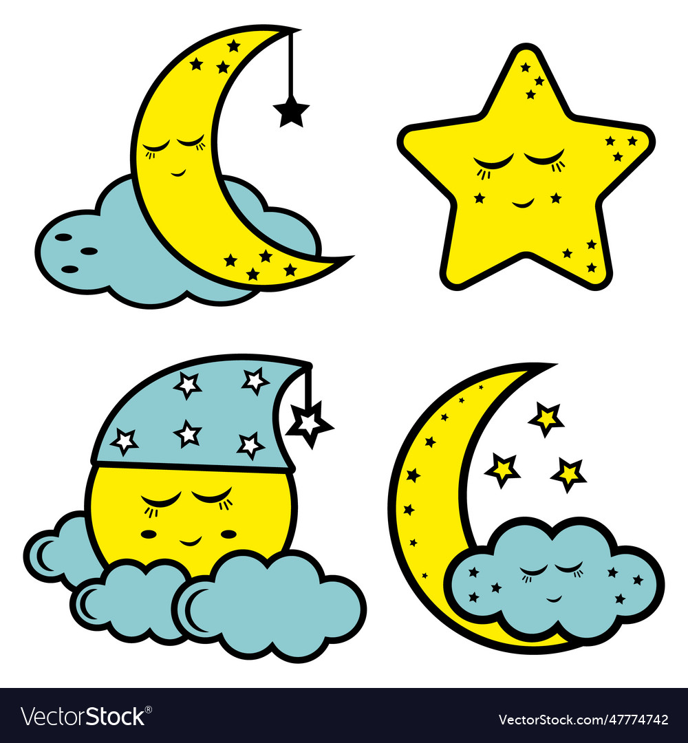 Sleeping moon on a cloud set color