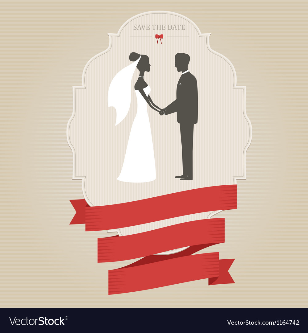 Vintage Wedding Invitation With Bride And Groom Vector Image