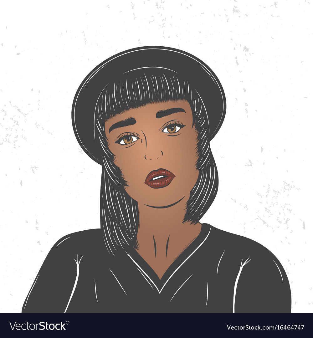 Mulatto Girl In A Black Hat Fashion Show Flat Vector Image