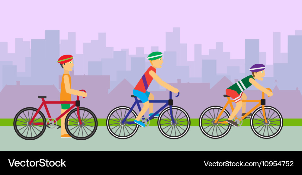 Bikers on Bicycles in Flat Design Royalty Free Vector Image