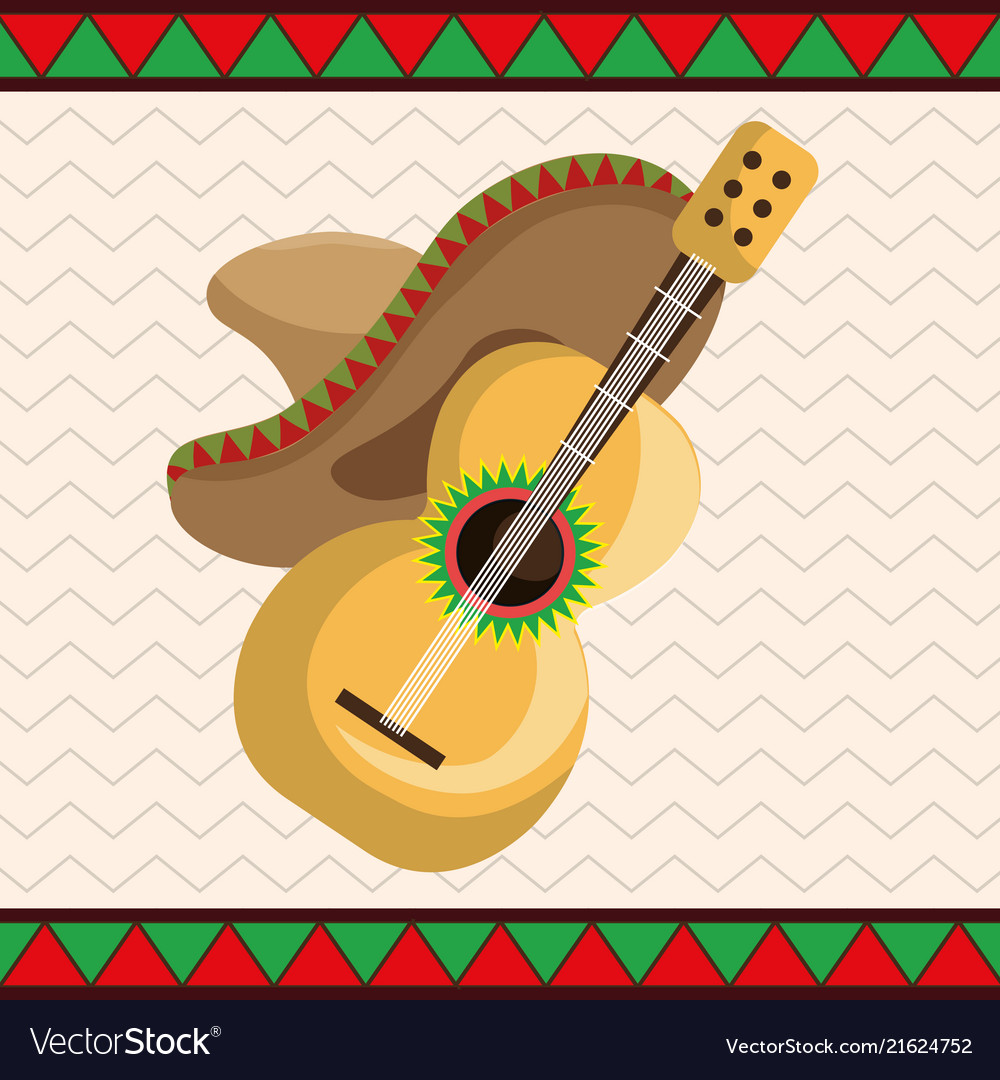 Guitar with mexican hat icons Royalty Free Vector Image