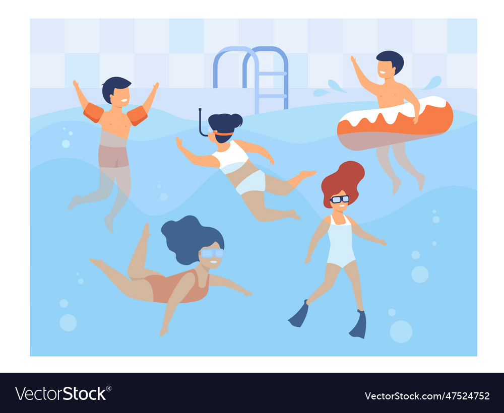 Happy kids swimming in pool Royalty Free Vector Image