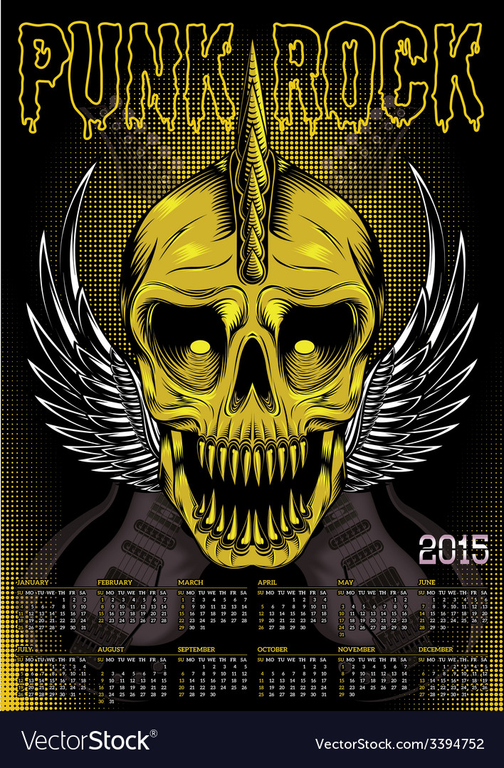 Poster skull and calendar for punk rock Royalty Free Vector