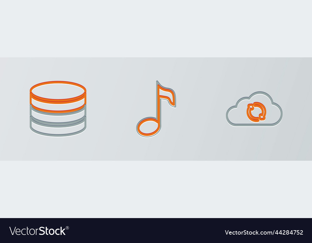 Set line cloud sync refresh database and music vector image Set line cloud sync refresh database and music