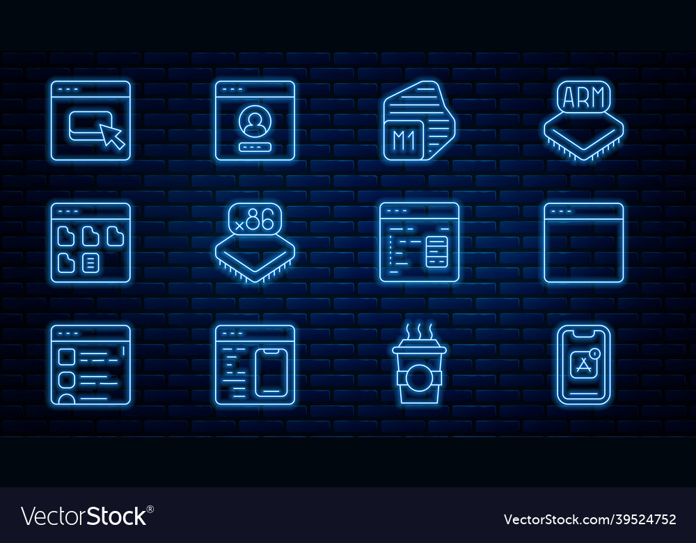 Set line mobile apps browser window processor vector image Set line mobile apps browser window processor