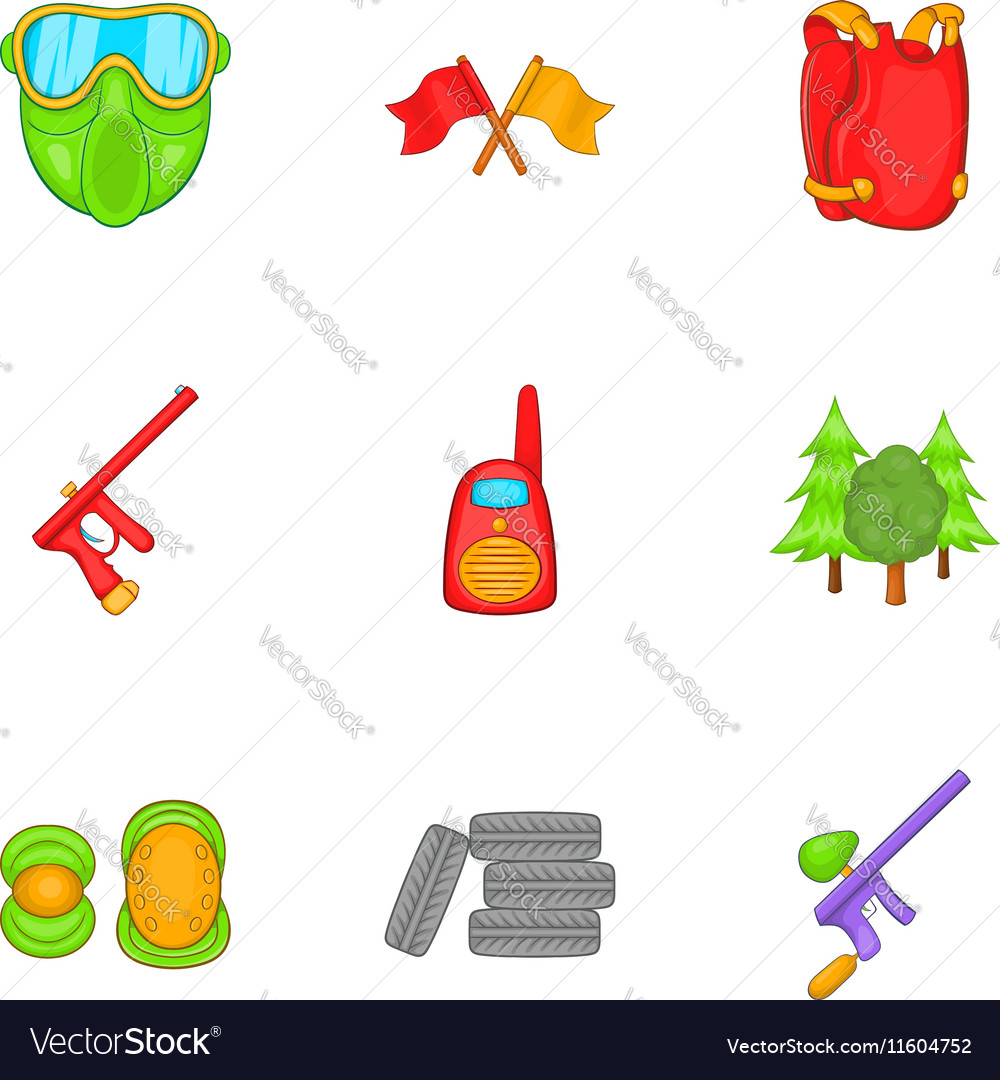 Shooting paintball icons set cartoon style Vector Image