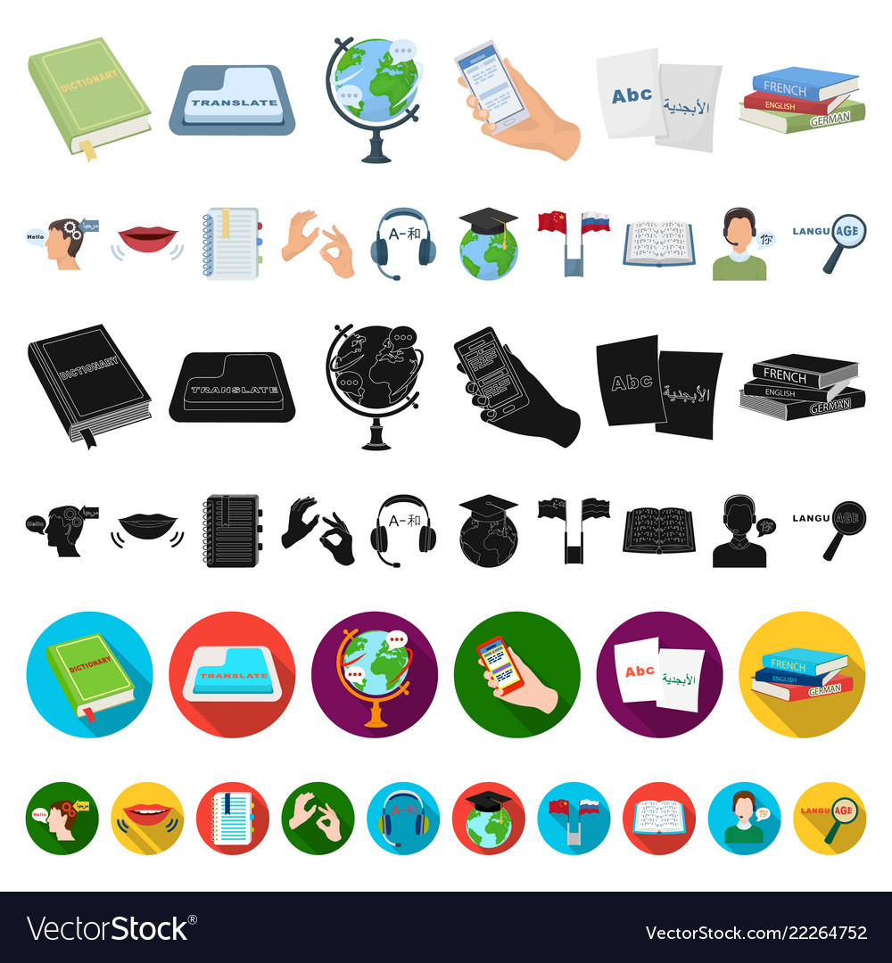 Translator and linguist cartoon icons in set