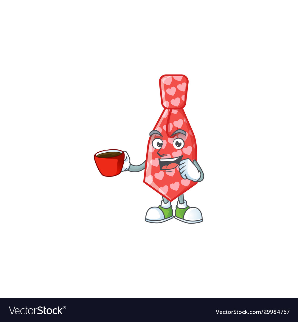 Cartoon Charakter rot Liebe Krawatte mit Tasse Kaffee