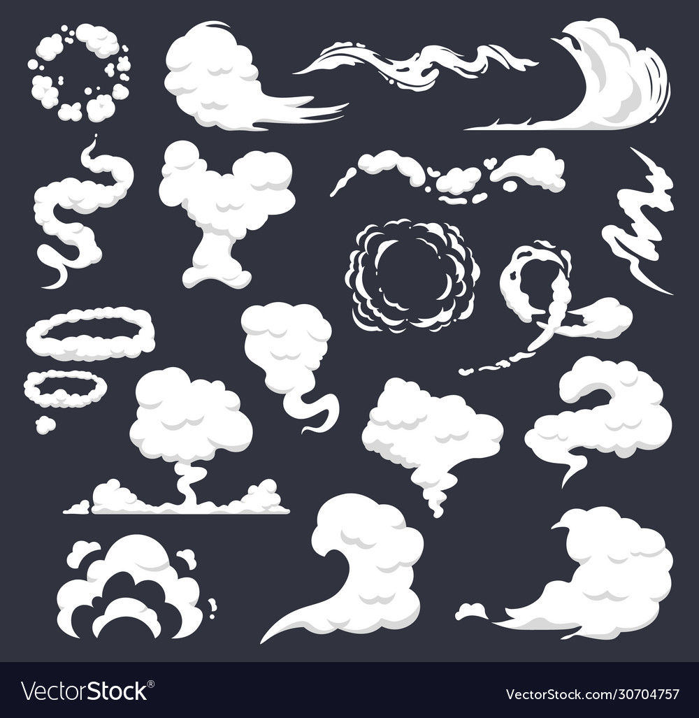 Cartoon smoke comic clouds steaming flows Vector Image