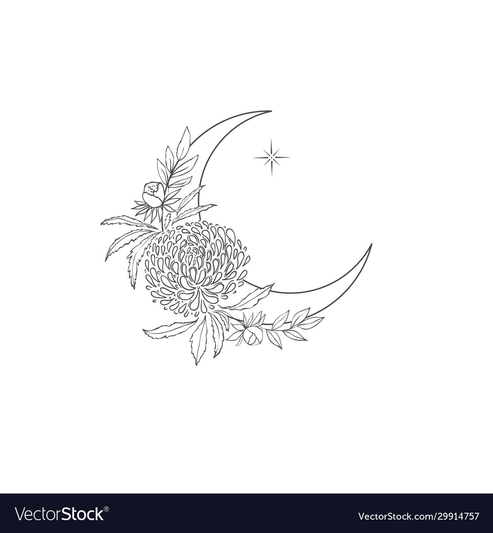 Decorative mystery floral design with moon