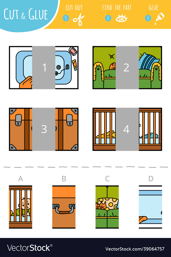 Find the right part cut and glue game vector image Find the right part cut and glue game