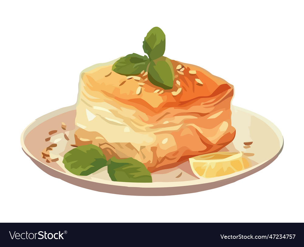 Fresh gourmet dessert plate with cream Royalty Free Vector
