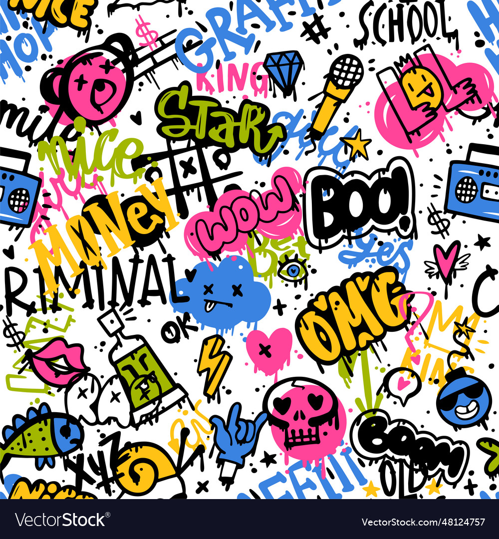 Graffiti elements seamless pattern as street wall Vector Image