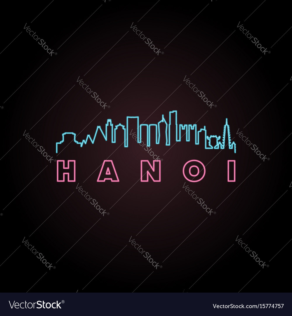 Hanoi skyline neon style in editable file