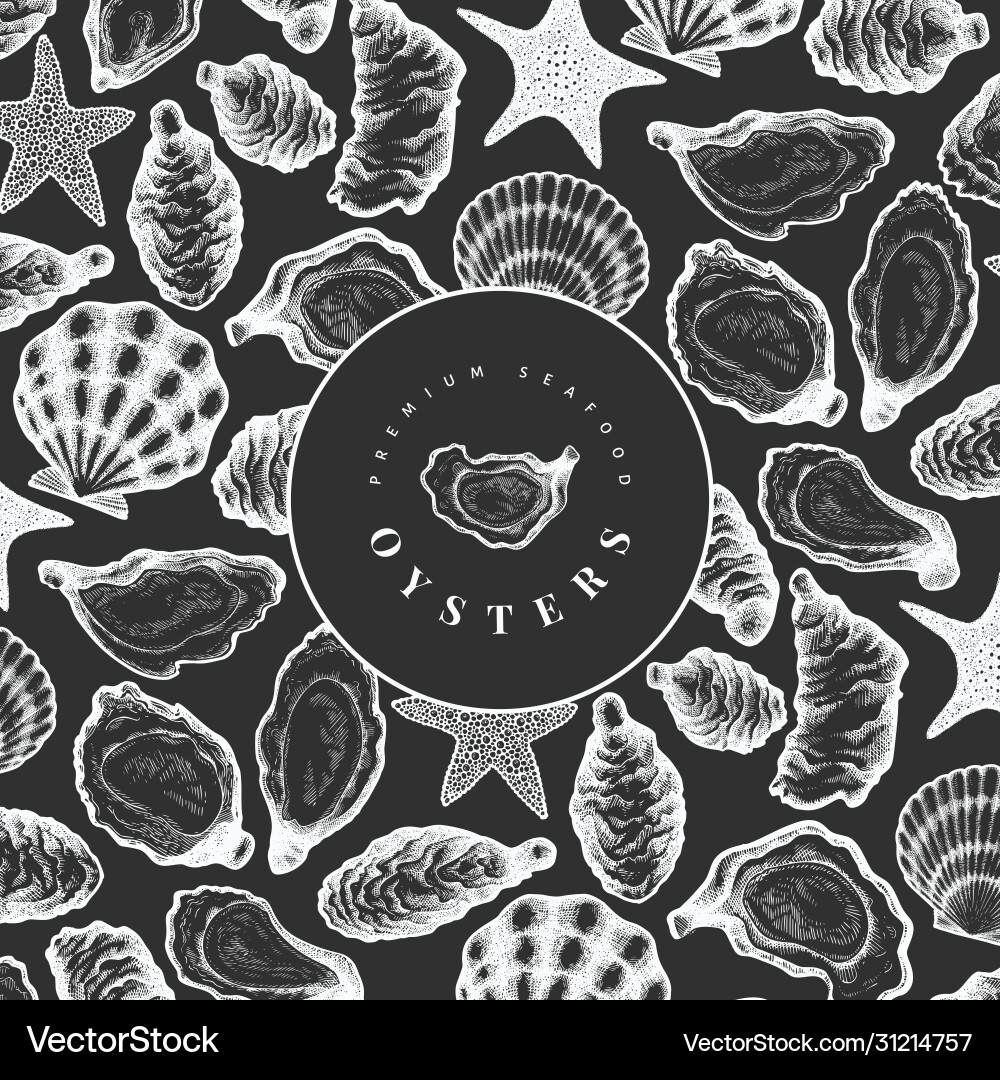 Oysters design template hand drawn on chalk board Vector Image