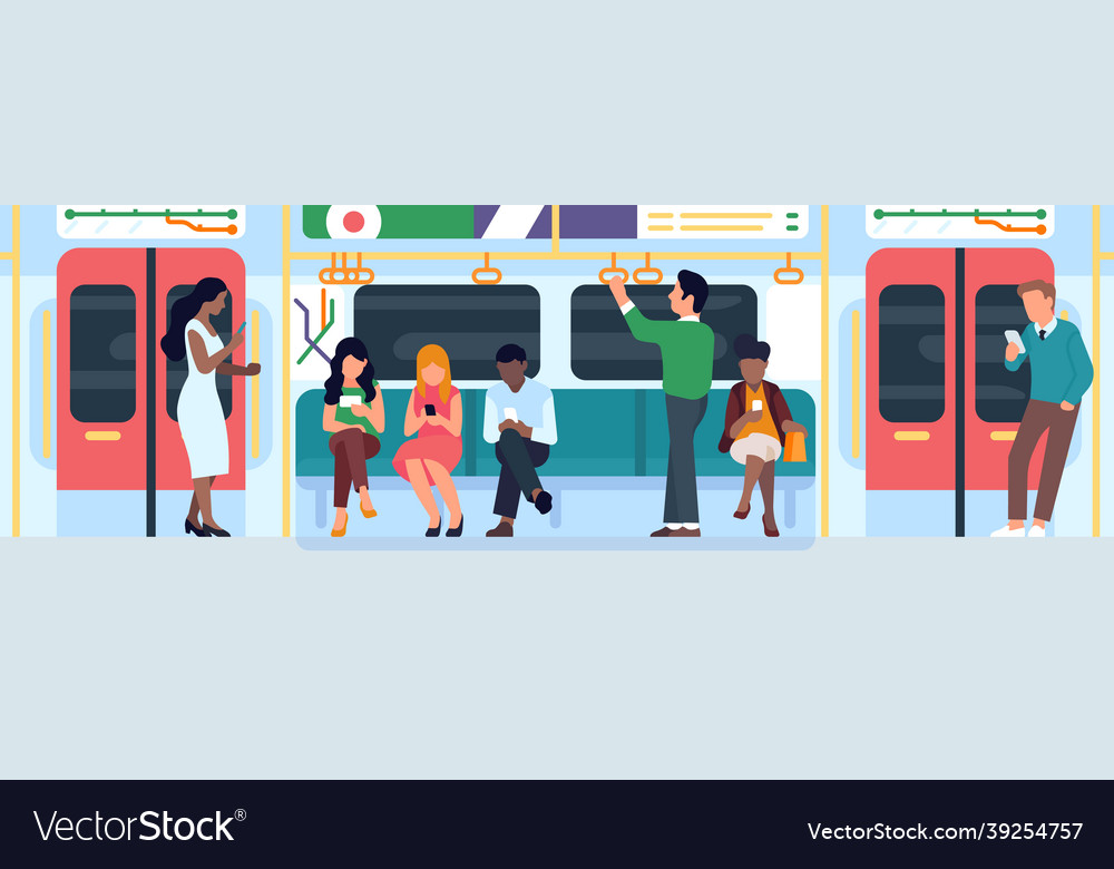 People in subway men and women characters sit