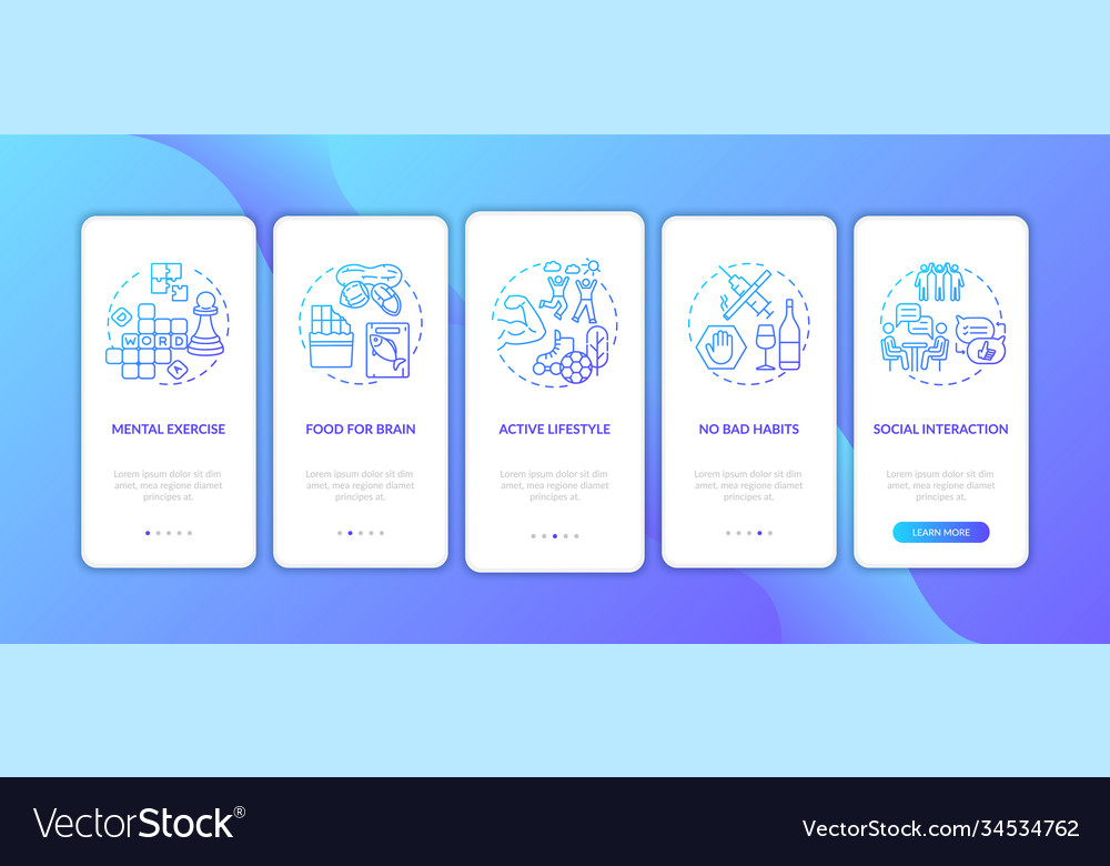 Brain health care blue gradient onboarding mobile vector image Brain health care blue gradient onboarding mobile