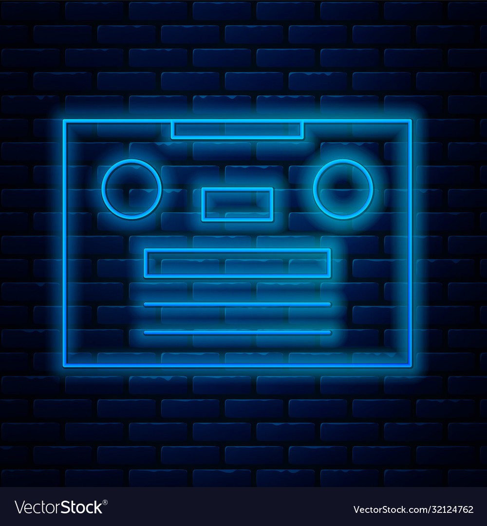 Glowing neon line retro audio cassette tape icon Vector Image