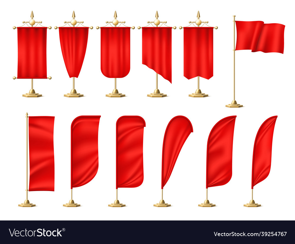 Blank rote Fahnen realistische vertikale Signage vector image Blank rote Fahnen realistische vertikale Signage