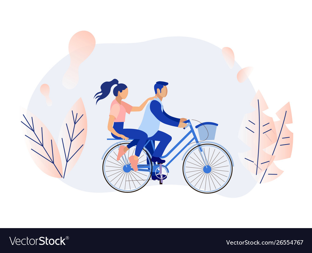 Cartoon man and woman couple cycling in forest Vector Image