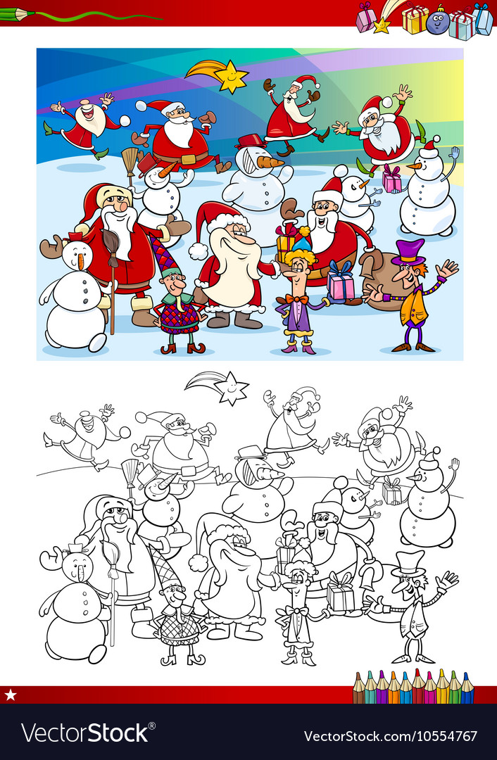 Christmas group coloring page Royalty Free Vector Image