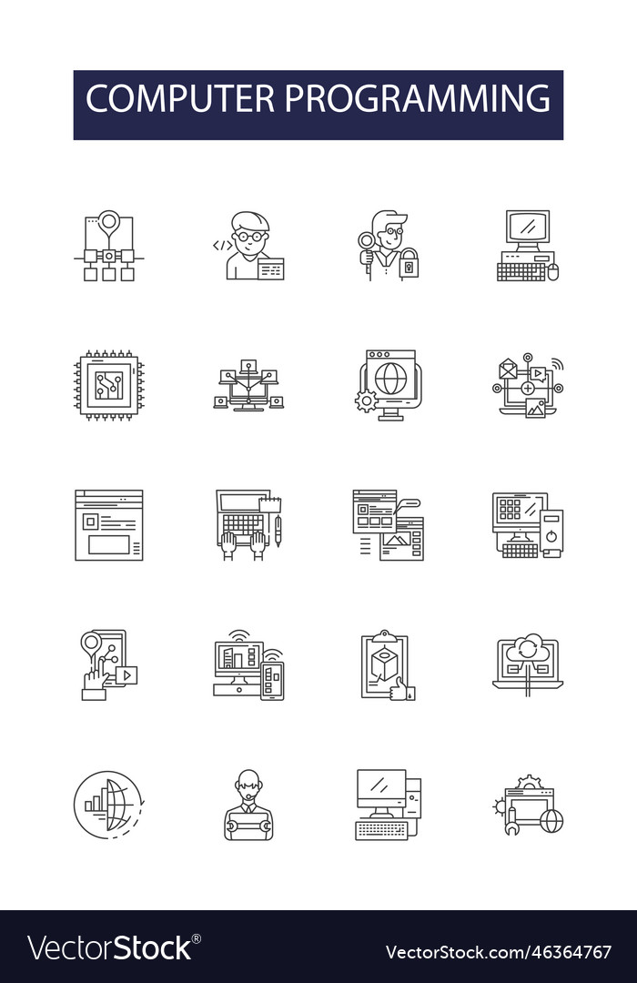Computer programming line icons and signs vector image Computer programming line icons and signs