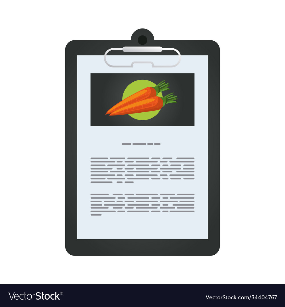 Document file mockup in clipboard with carrots vector image Document file mockup in clipboard with carrots