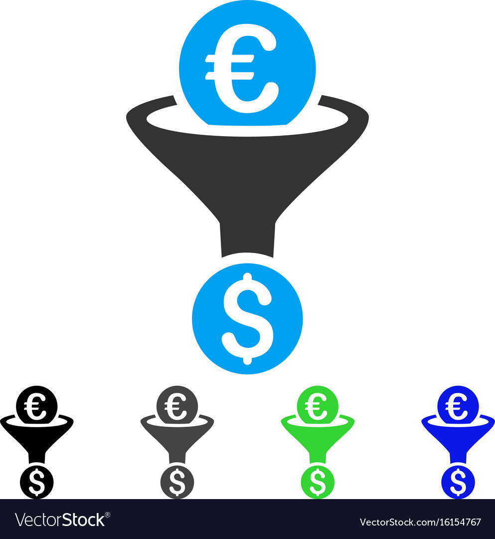 Euro dollar conversion funnel flat icon