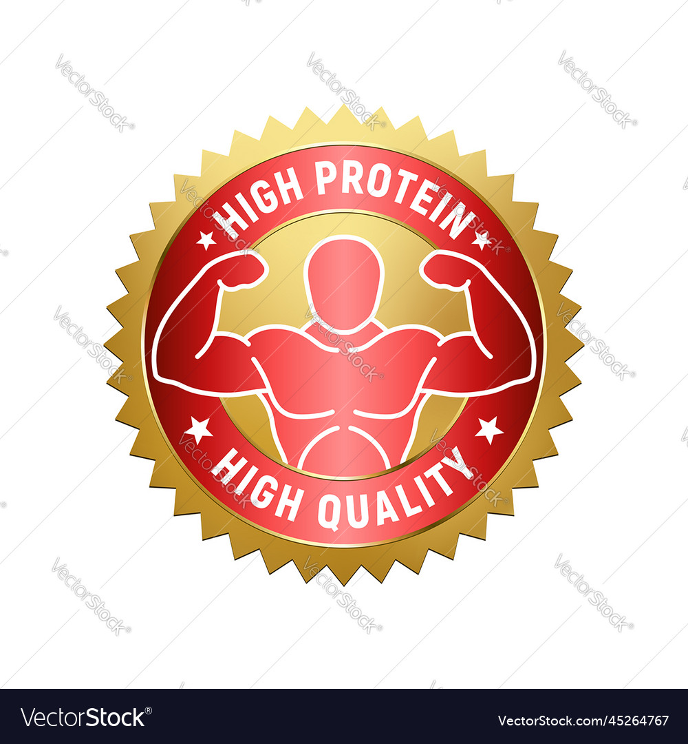 Gold and red badge high protein quality